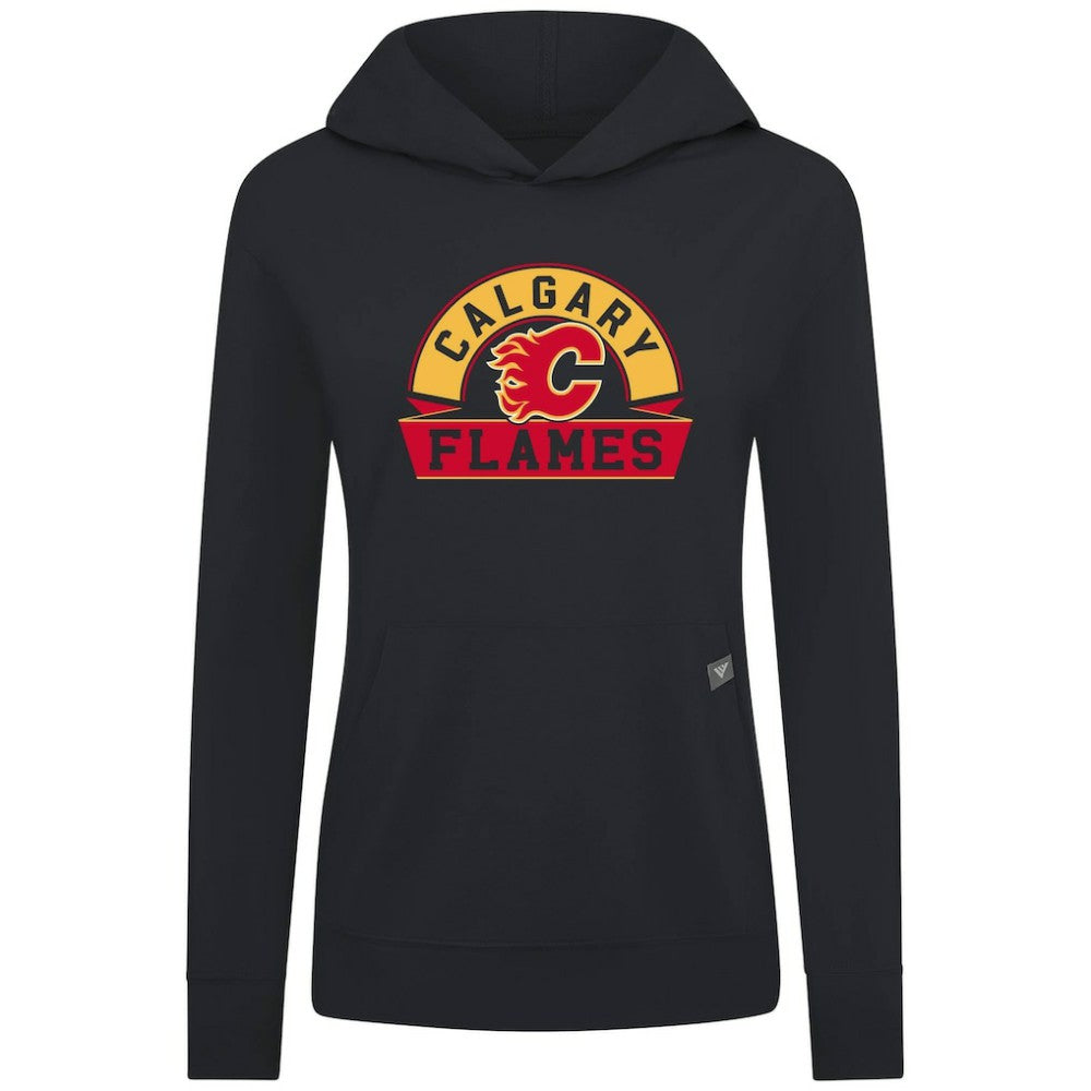 Calgary Flames Levelwear Women's Relay Banner Arch Pullover Hoodie - Black | US 203145263