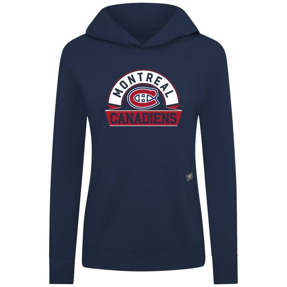 Montreal Canadiens Levelwear Women's Relay Banner Arch Pullover Hoodie - Navy | US 203145264