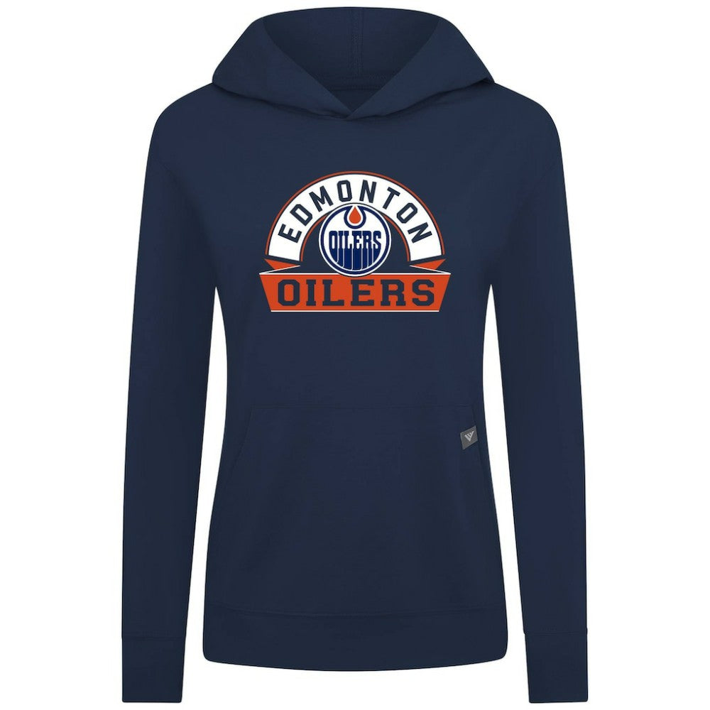 Edmonton Oilers Levelwear Women's Relay Banner Arch Pullover Hoodie - Navy | US 203145265