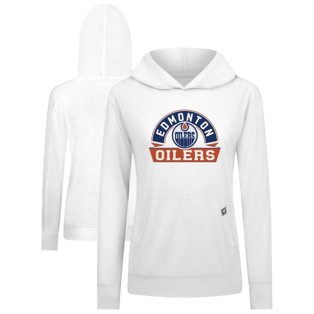 Edmonton Oilers Levelwear Women's Relay Banner Arch Pullover Hoodie - White | US 203145266