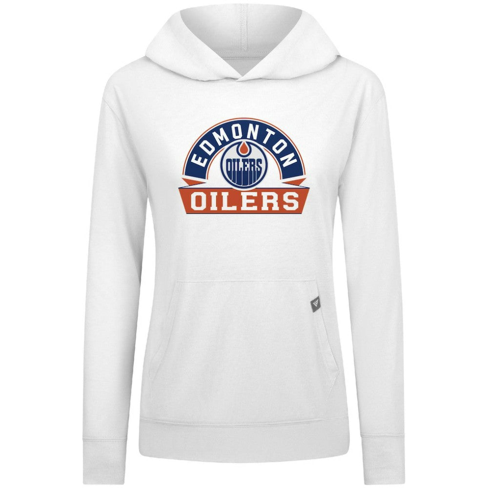 Edmonton Oilers Levelwear Women's Relay Banner Arch Pullover Hoodie - White | US 203145266