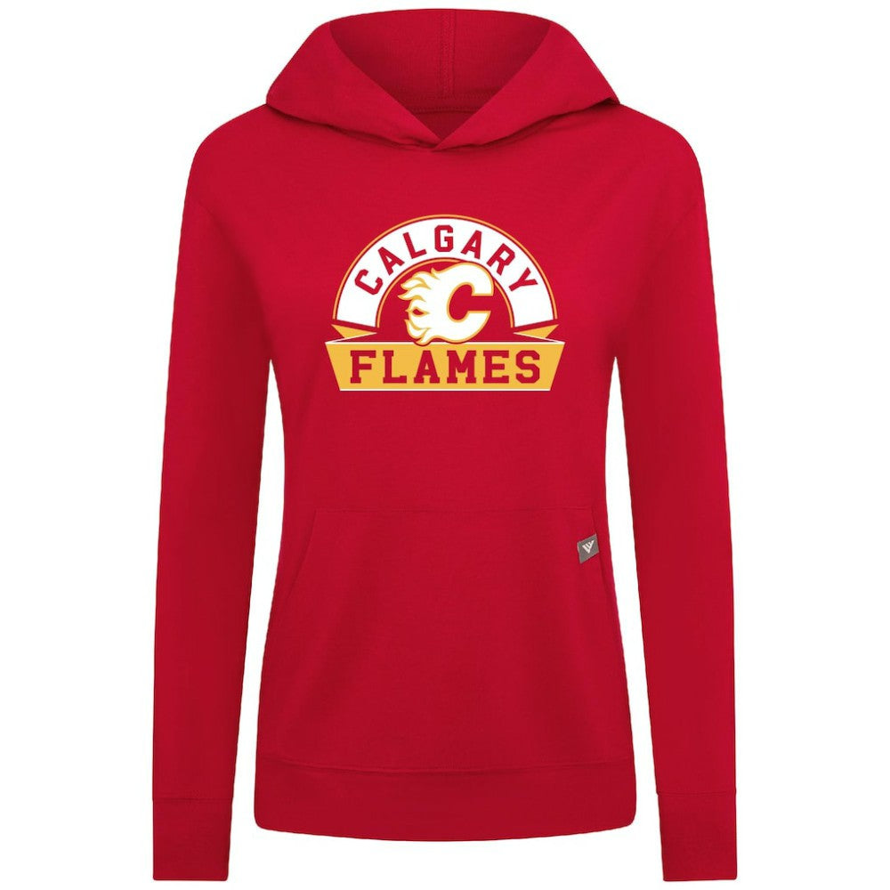 Calgary Flames Levelwear Women's Relay Banner Arch Pullover Hoodie - Red | US 203145269