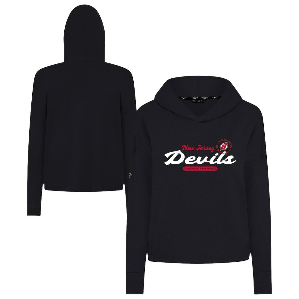 New Jersey Devils Levelwear Women's Sweet Monument Tri-Blend Cropped Pullover Hoodie - Black | US 203145669