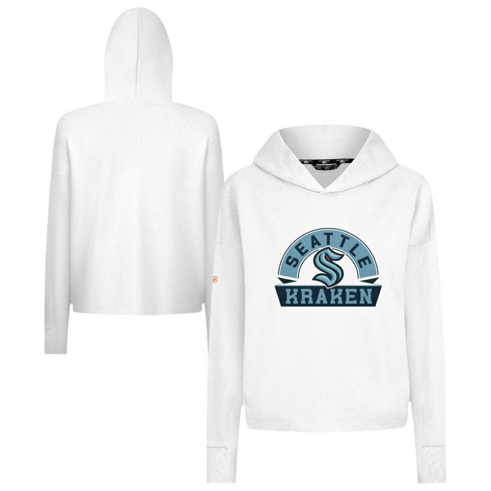 Seattle Kraken Levelwear Women's Sweet Banner Arch Tri-Blend Cropped Pullover Hoodie - White | US 203145696