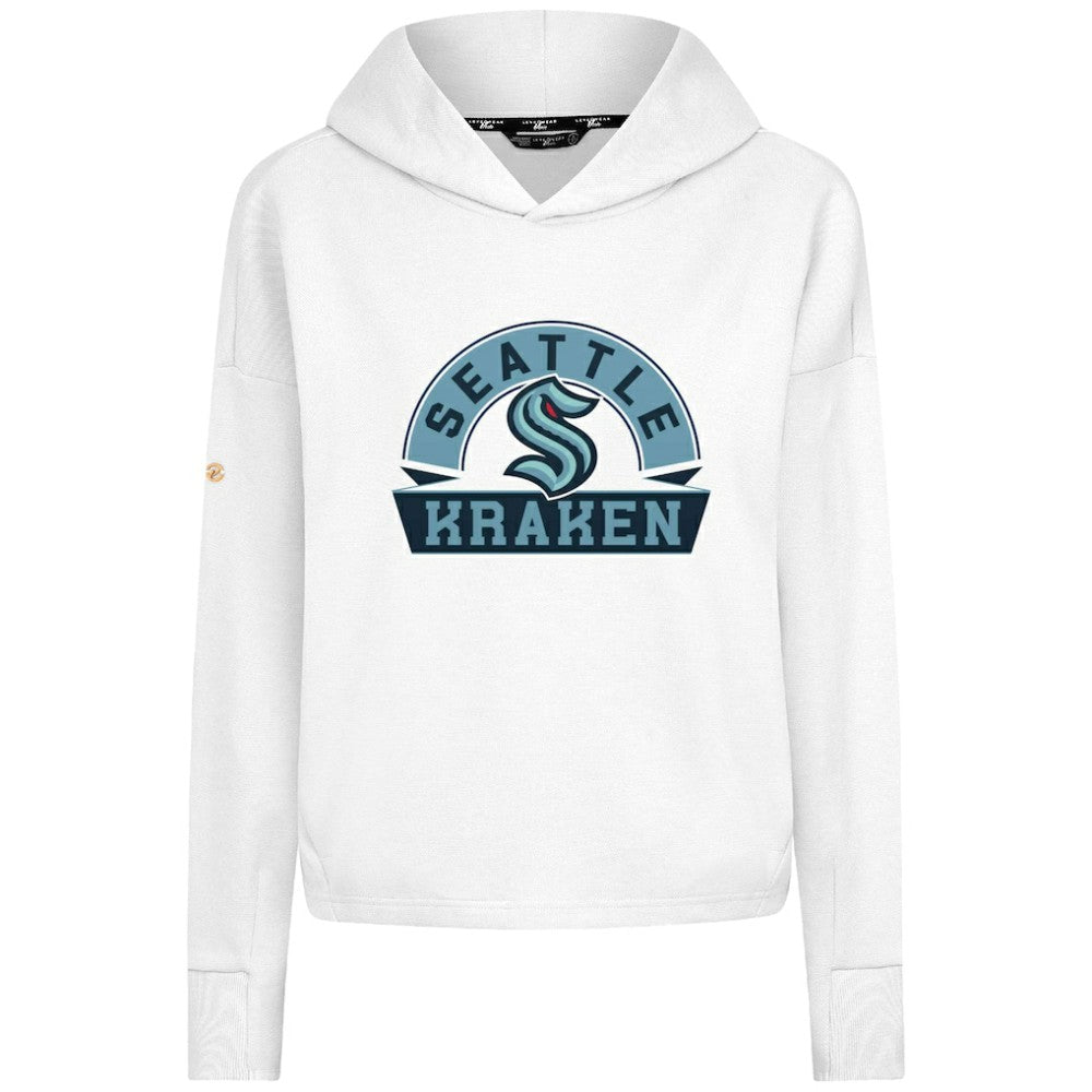Seattle Kraken Levelwear Women's Sweet Banner Arch Tri-Blend Cropped Pullover Hoodie - White | US 203145696