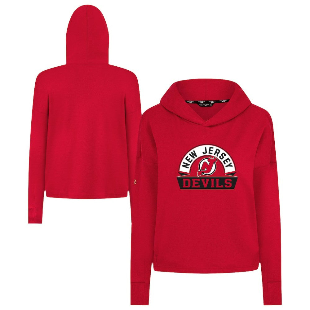 New Jersey Devils Levelwear Women's Sweet Banner Arch Tri-Blend Cropped Pullover Hoodie - Red | US 203145697