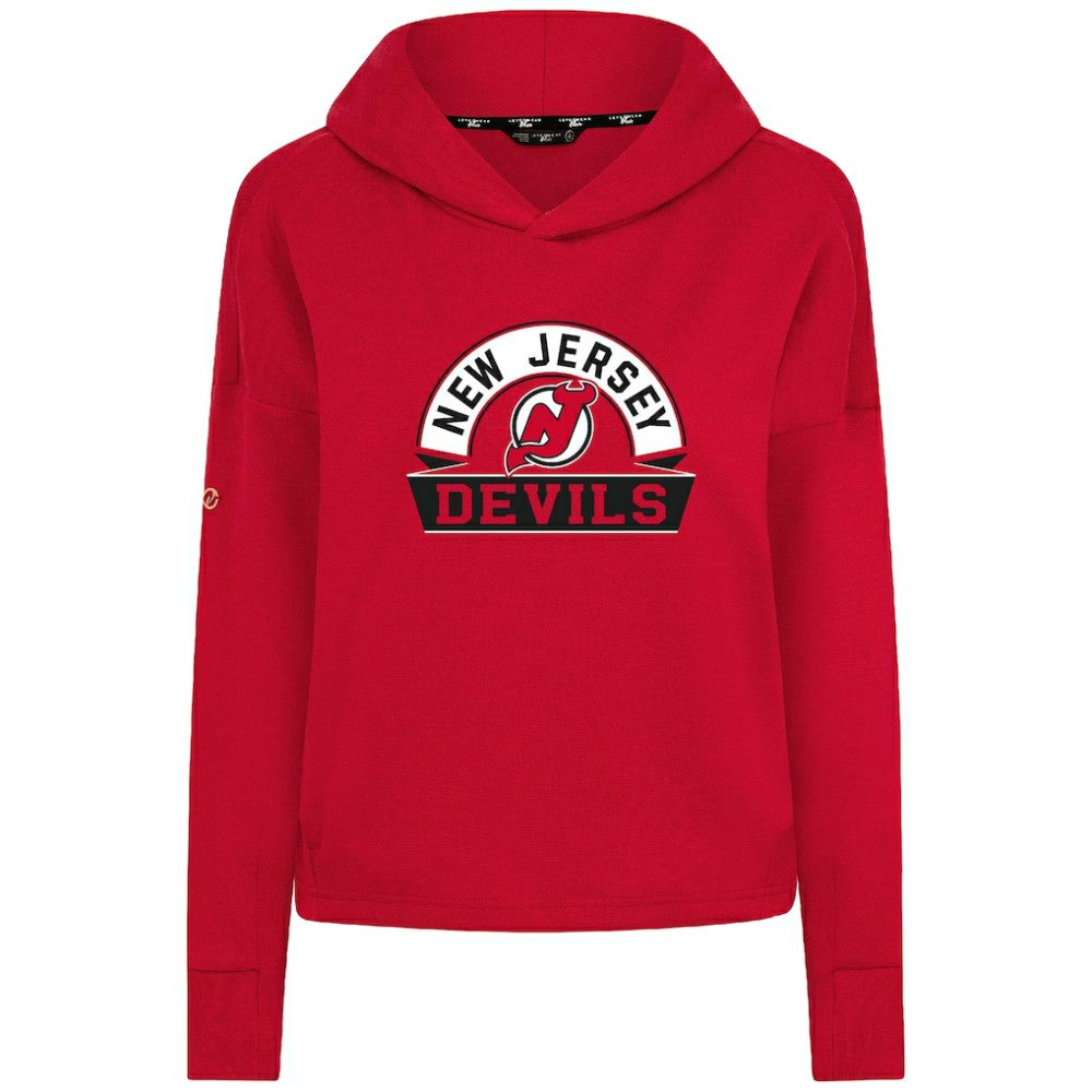 New Jersey Devils Levelwear Women's Sweet Banner Arch Tri-Blend Cropped Pullover Hoodie - Red | US 203145697
