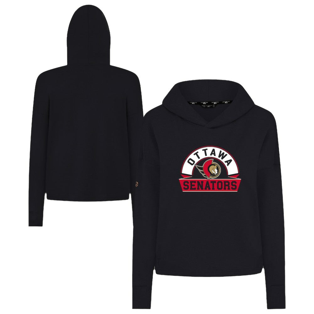 Ottawa Senators Levelwear Women's Sweet Banner Arch Tri-Blend Cropped Pullover Hoodie - Black | US 203145700