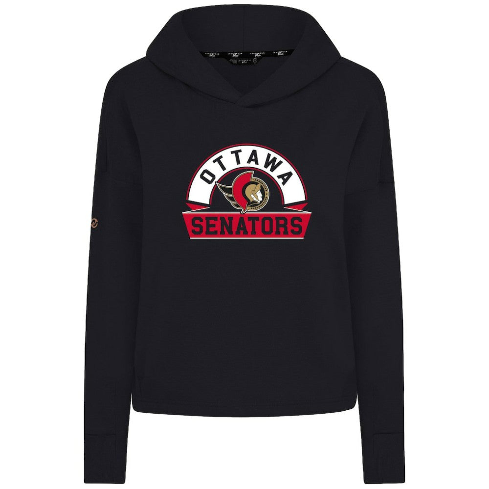 Ottawa Senators Levelwear Women's Sweet Banner Arch Tri-Blend Cropped Pullover Hoodie - Black | US 203145700