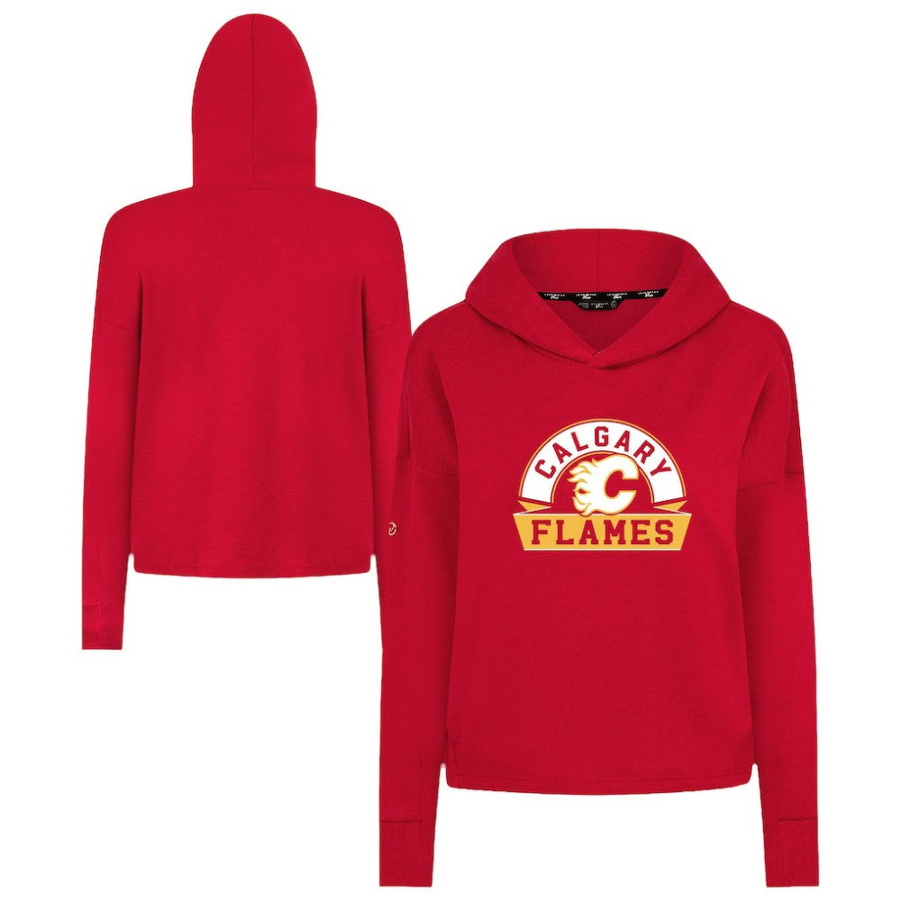 Calgary Flames Levelwear Women's Sweet Banner Arch Tri-Blend Cropped Pullover Hoodie - Red | US 203145702