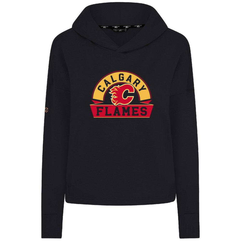 Calgary Flames Levelwear Women's Sweet Banner Arch Tri-Blend Cropped Pullover Hoodie - Black | US 203145703