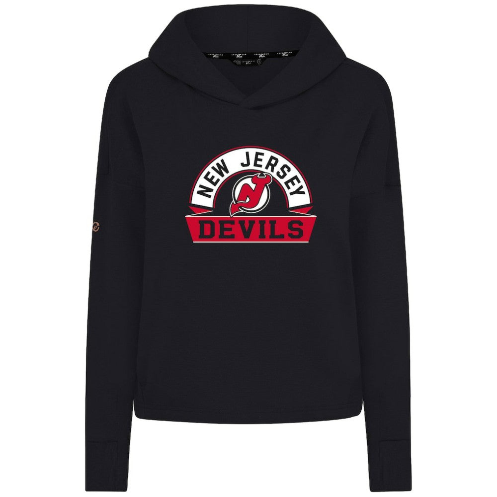 New Jersey Devils Levelwear Women's Sweet Banner Arch Tri-Blend Cropped Pullover Hoodie - Black | US 203145706
