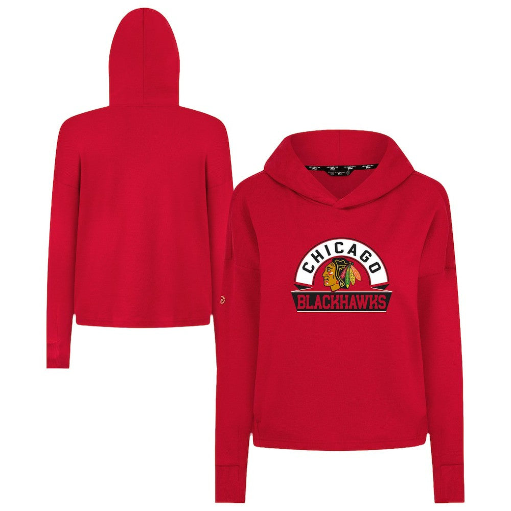 Chicago Blackhawks Levelwear Women's Sweet Banner Arch Tri-Blend Cropped Pullover Hoodie - Red | US 203145709