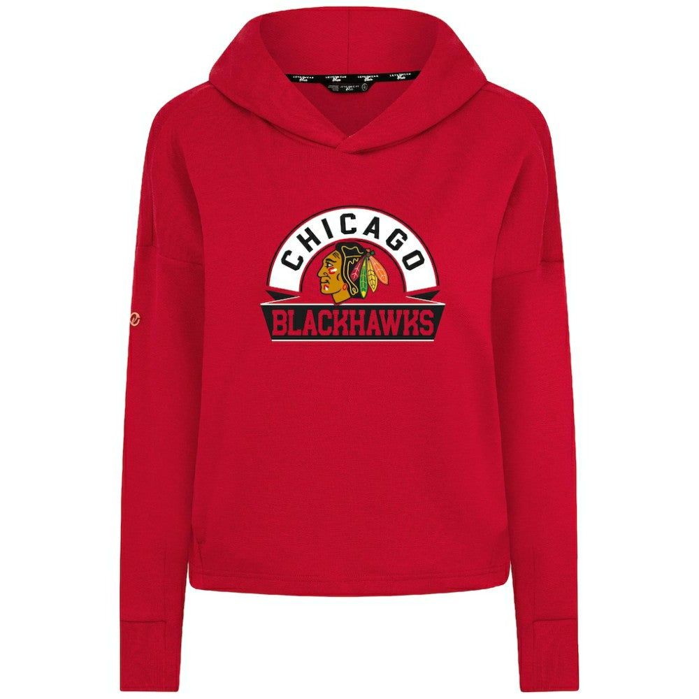 Chicago Blackhawks Levelwear Women's Sweet Banner Arch Tri-Blend Cropped Pullover Hoodie - Red | US 203145709