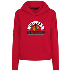 Chicago Blackhawks Levelwear Women's Sweet Banner Arch Tri-Blend Cropped Pullover Hoodie - Red | US 203145709