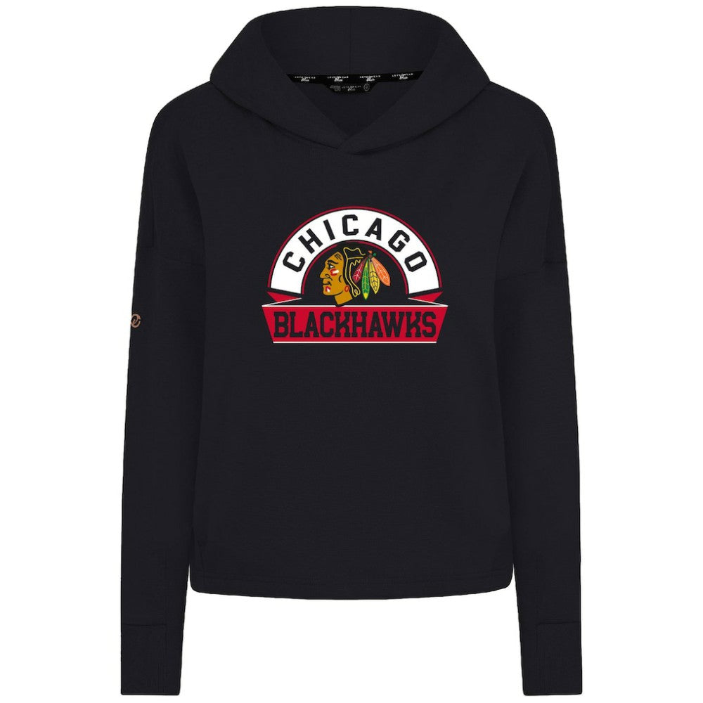 Chicago Blackhawks Levelwear Women's Sweet Banner Arch Tri-Blend Cropped Pullover Hoodie - Black | US 203145711