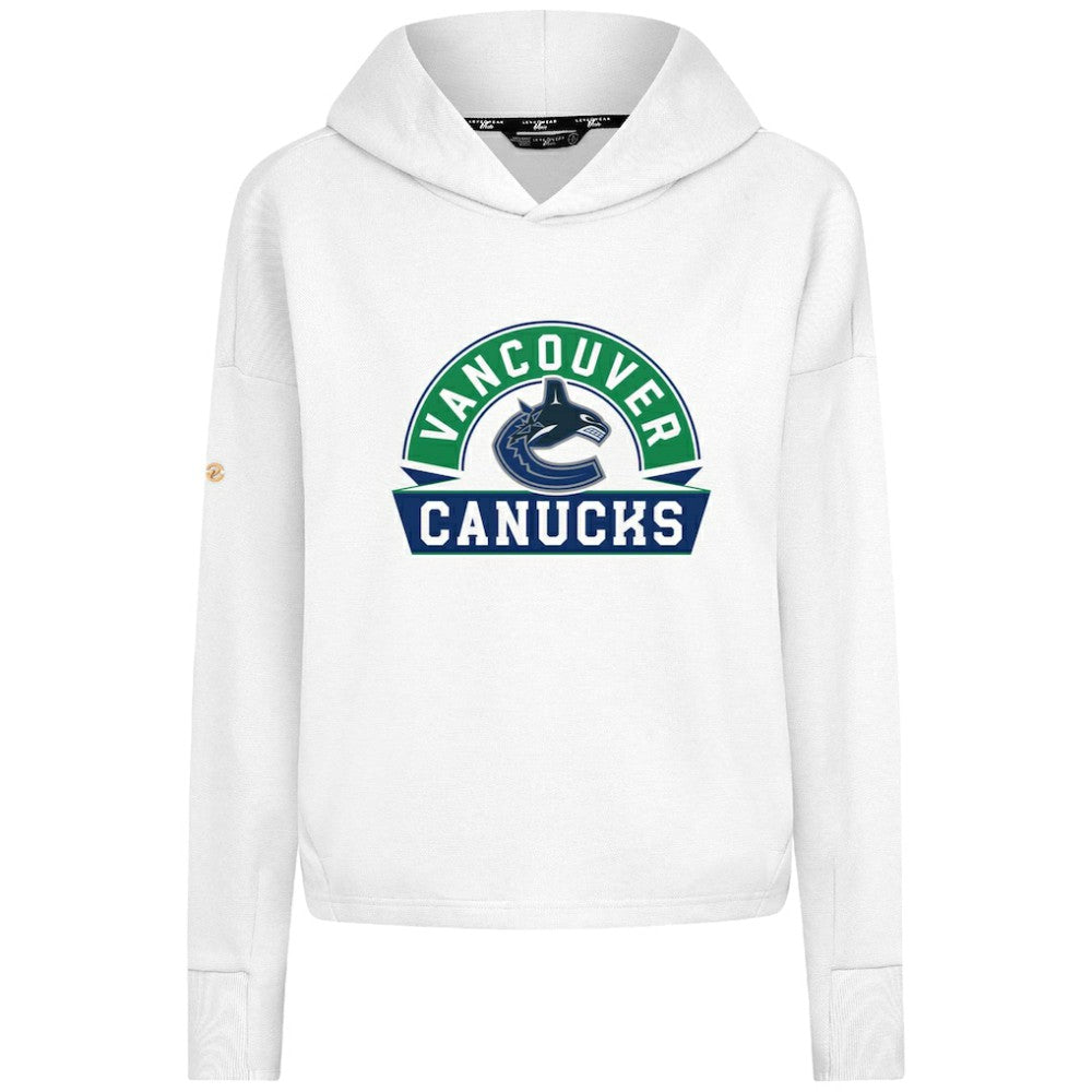 Vancouver Canucks Levelwear Women's Sweet Banner Arch Tri-Blend Cropped Pullover Hoodie - White | US 203145712
