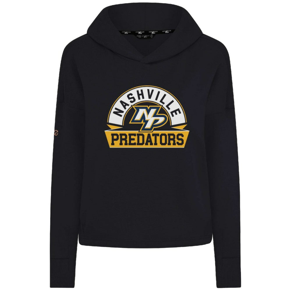 Nashville Predators Levelwear Women's Sweet Banner Arch Tri-Blend Cropped Pullover Hoodie - Black | US 203145715
