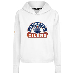 Edmonton Oilers Levelwear Women's Sweet Banner Arch Tri-Blend Cropped Pullover Hoodie - White | US 203145716
