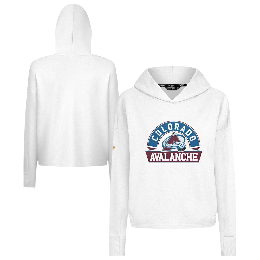 Colorado Avalanche Levelwear Women's Sweet Banner Arch Tri-Blend Cropped Pullover Hoodie - White | US 203145717