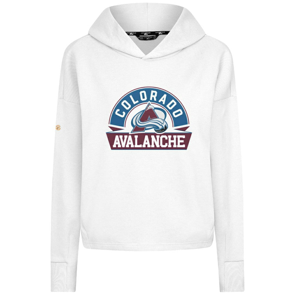 Colorado Avalanche Levelwear Women's Sweet Banner Arch Tri-Blend Cropped Pullover Hoodie - White | US 203145717