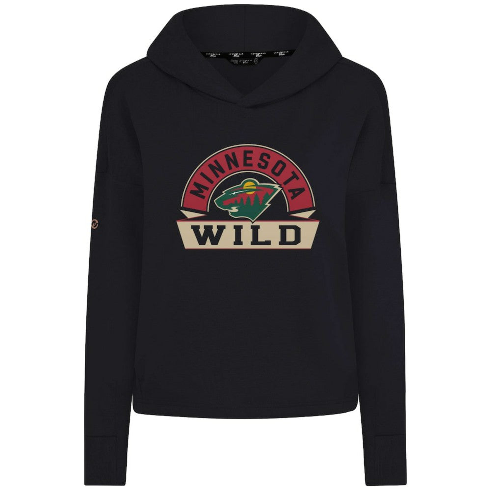 Minnesota Wild Levelwear Women's Sweet Banner Arch Tri-Blend Cropped Pullover Hoodie - Black | US 203145719
