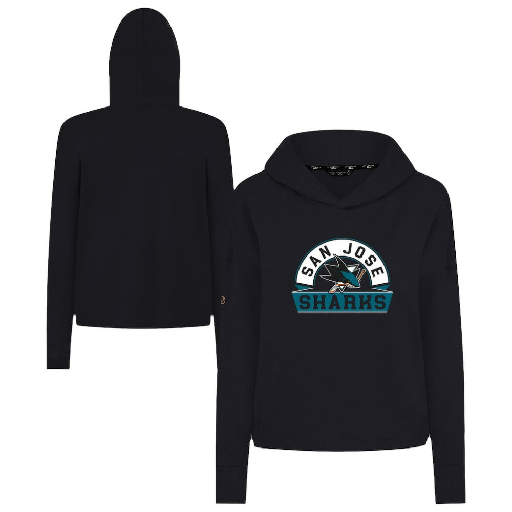 San Jose Sharks Levelwear Women's Sweet Banner Arch Tri-Blend Cropped Pullover Hoodie - Black | US 203145729