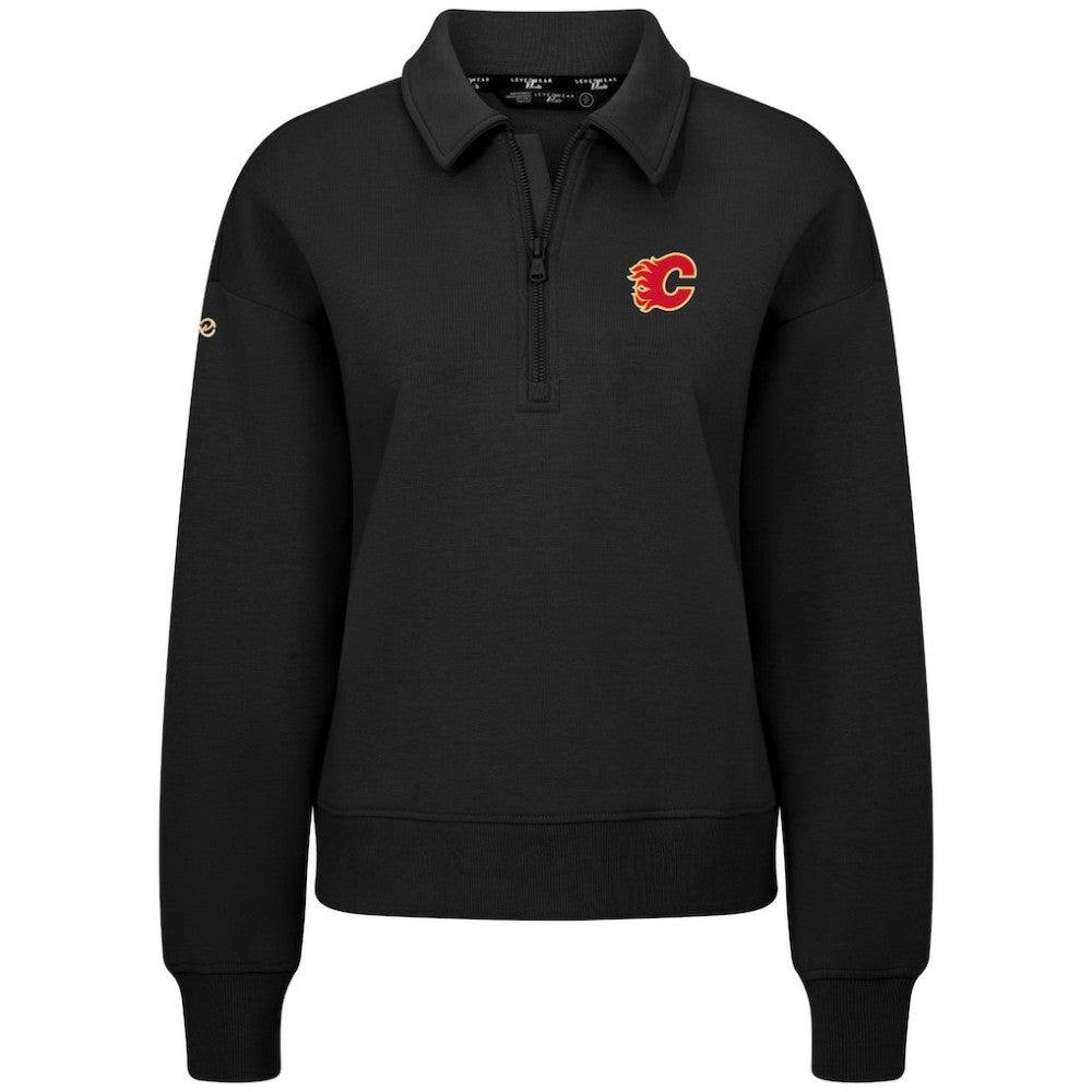 Calgary Flames Levelwear Women's Canmore Quarter-Zip Pullover - Black | US 203145789