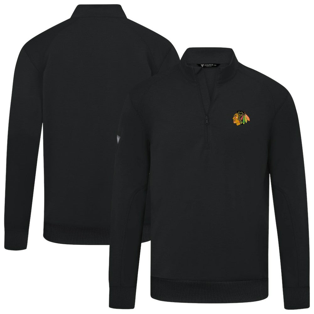 Chicago Blackhawks Levelwear Upright Tri-Blend Quarter-Zip Pullover - Black | US 203145948