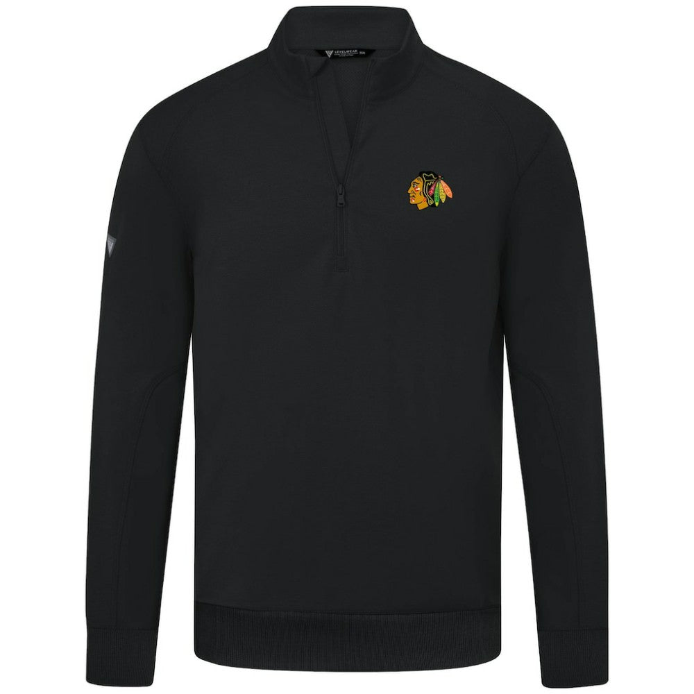 Chicago Blackhawks Levelwear Upright Tri-Blend Quarter-Zip Pullover - Black | US 203145948