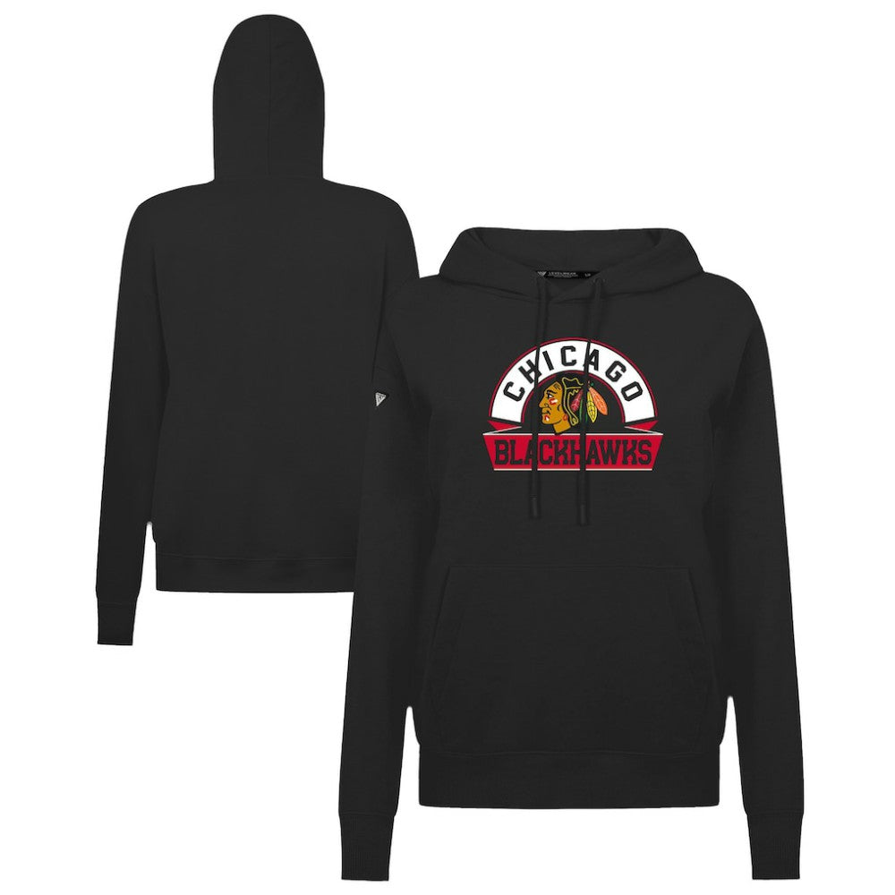 Chicago Blackhawks Levelwear Women's Adorn Banner Arch Pullover Hoodie - Black | US 203146183