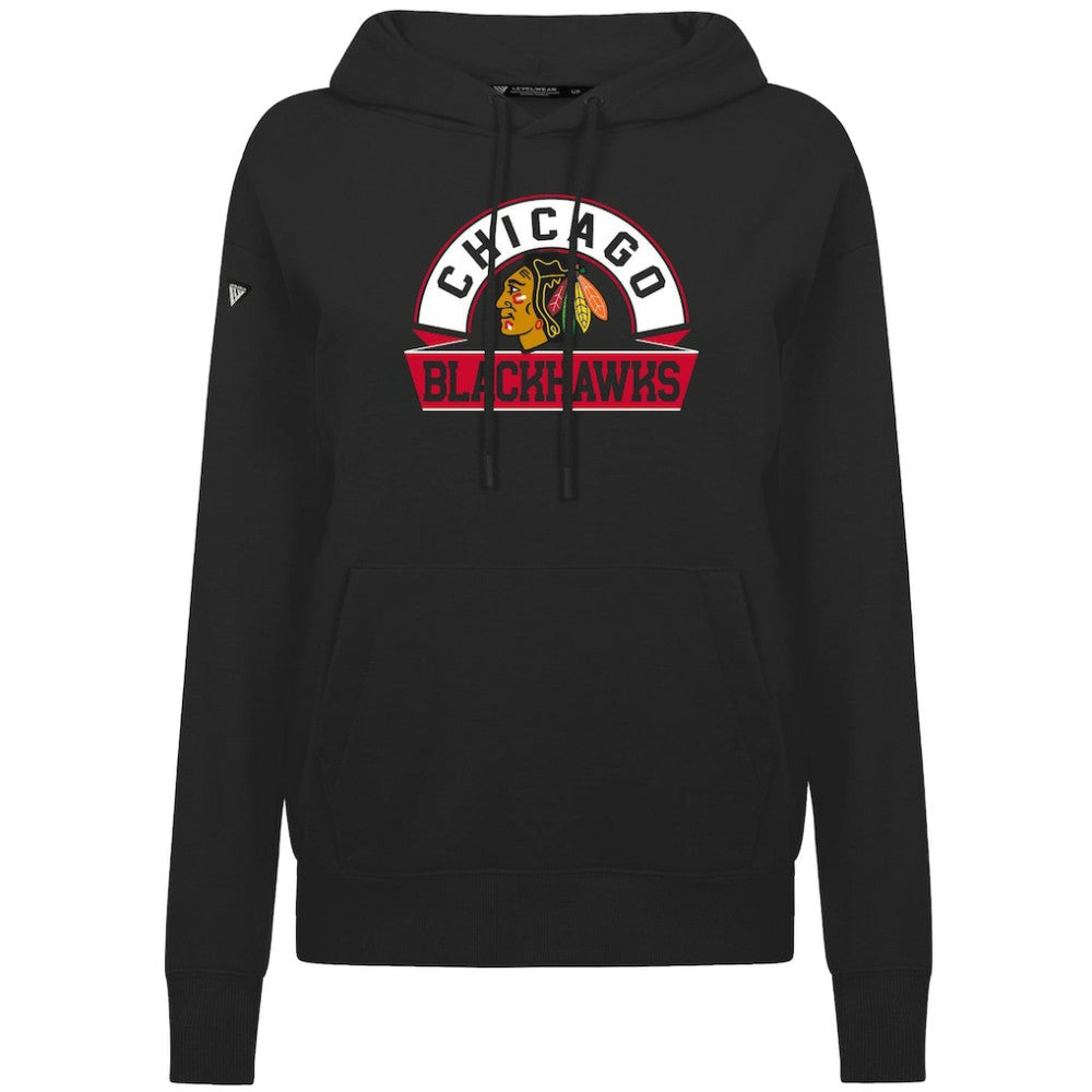 Chicago Blackhawks Levelwear Women's Adorn Banner Arch Pullover Hoodie - Black | US 203146183