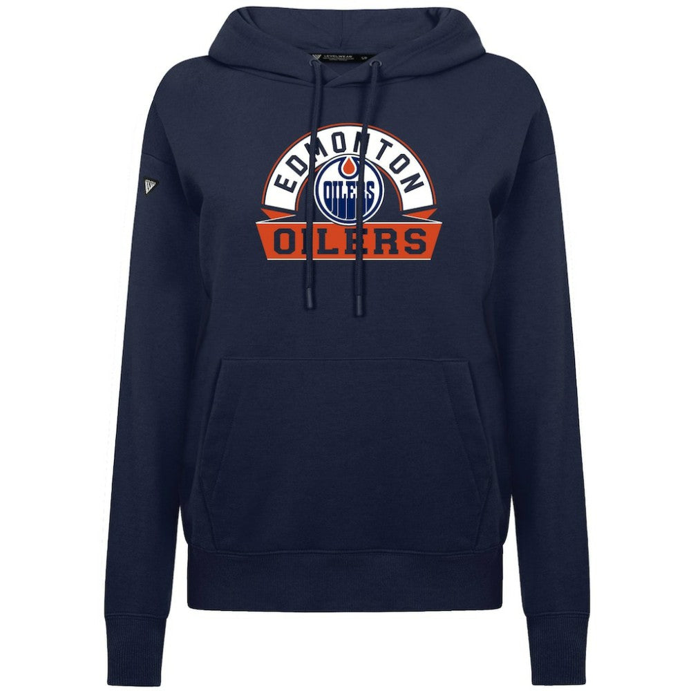Edmonton Oilers Levelwear Women's Adorn Banner Arch Pullover Hoodie - Navy | US 203146200