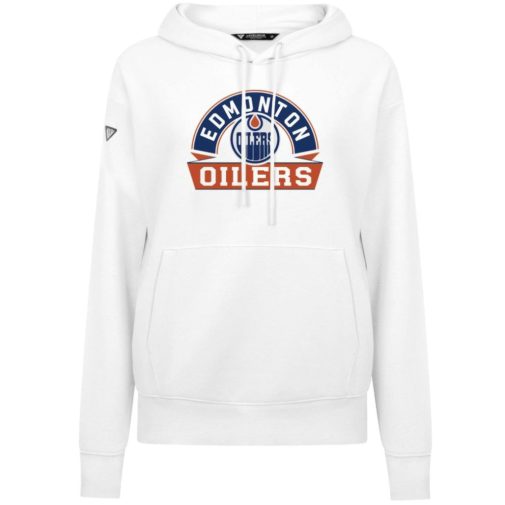 Edmonton Oilers Levelwear Women's Adorn Banner Arch Pullover Hoodie - White | US 203146201