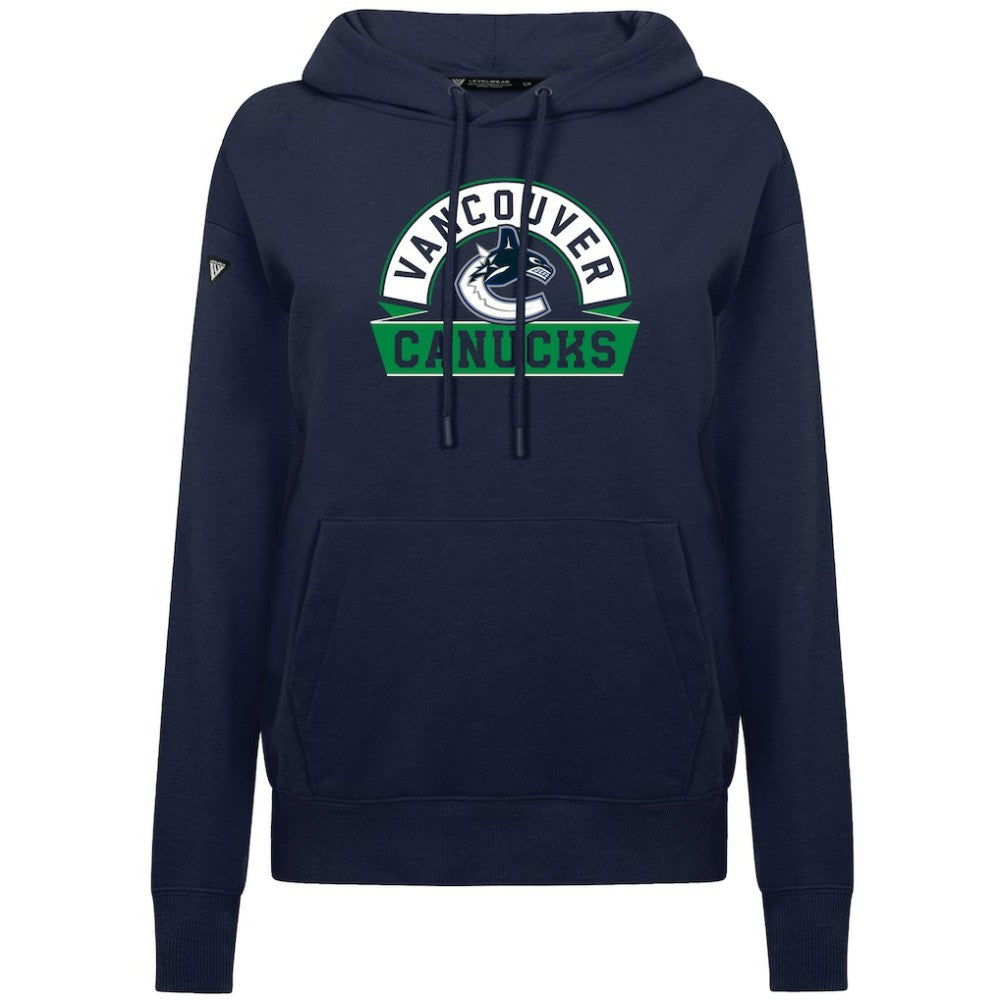 Vancouver Canucks Levelwear Women's Adorn Banner Arch Pullover Hoodie - Navy | US 203146211