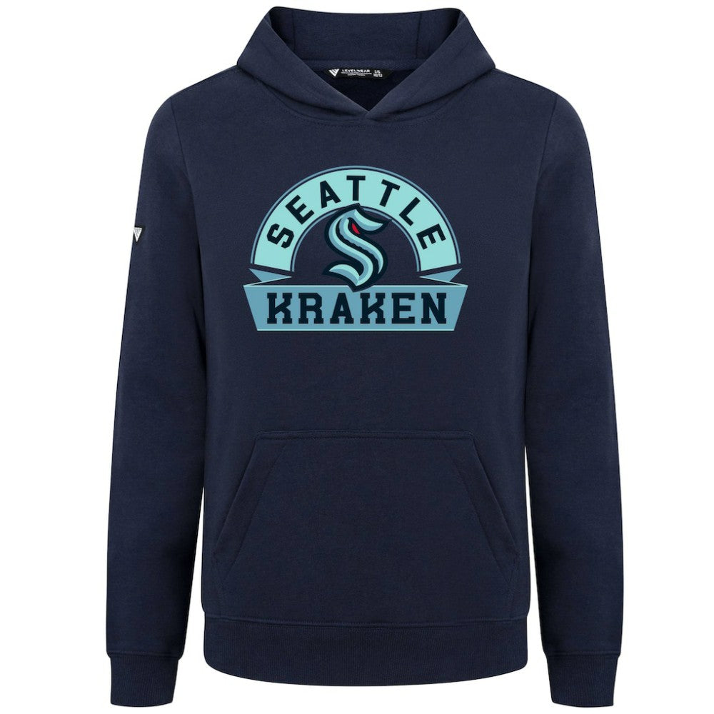 Seattle Kraken Levelwear Youth Podium Banner Arch Pullover Hoodie - Navy | US 203146467