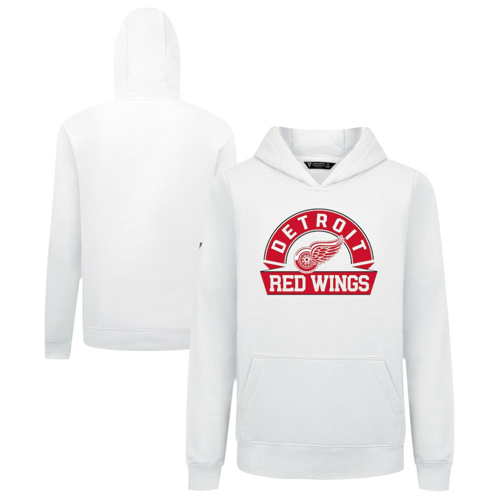 Detroit Red Wings Levelwear Youth Podium Banner Arch Pullover Hoodie - White | US 203146475