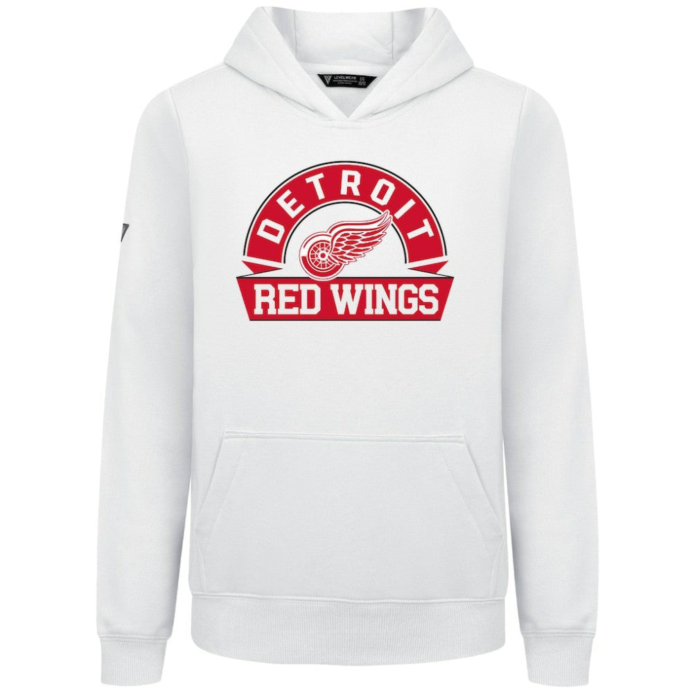 Detroit Red Wings Levelwear Youth Podium Banner Arch Pullover Hoodie - White | US 203146475