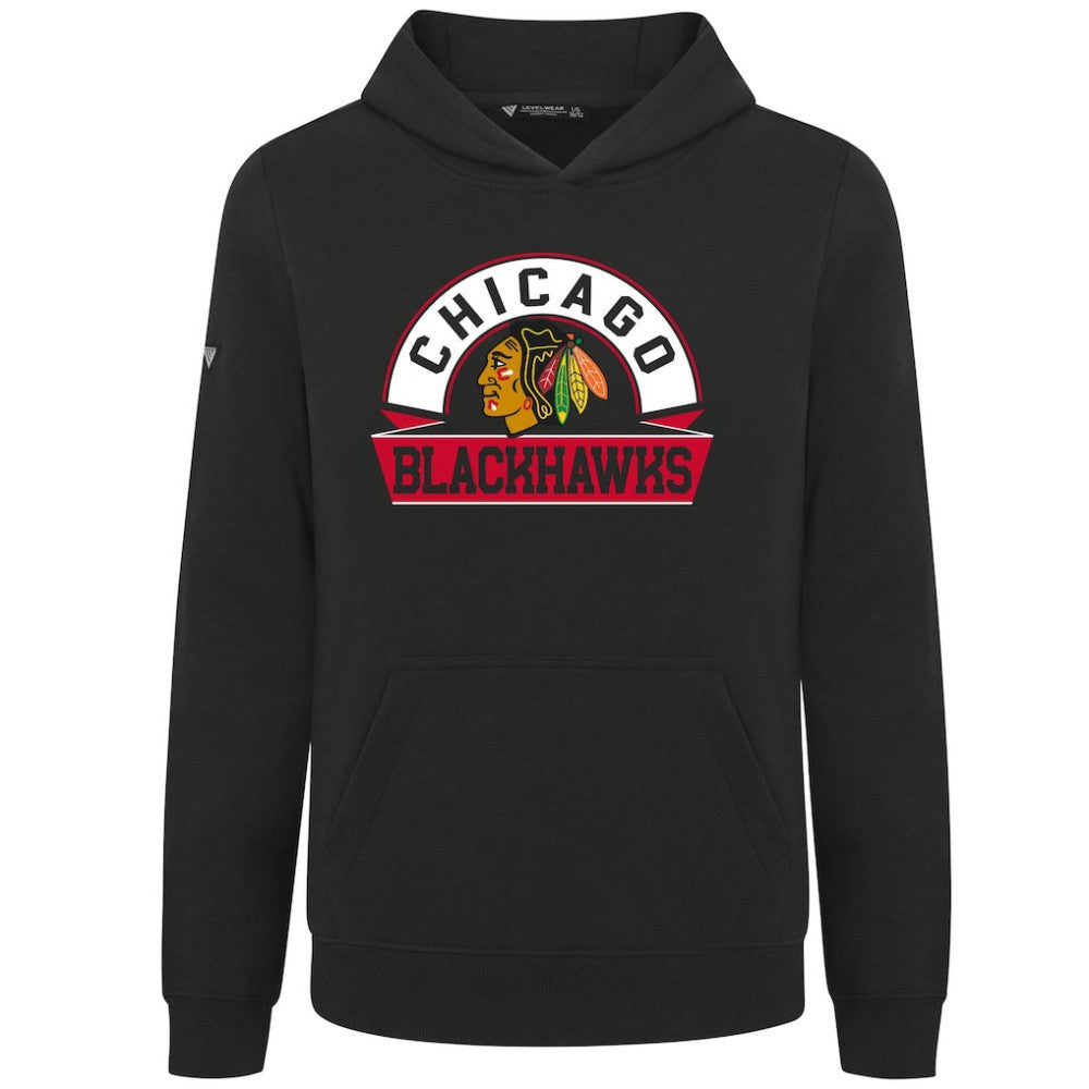 Chicago Blackhawks Levelwear Youth Podium Banner Arch Pullover Hoodie - Black | US 203146484