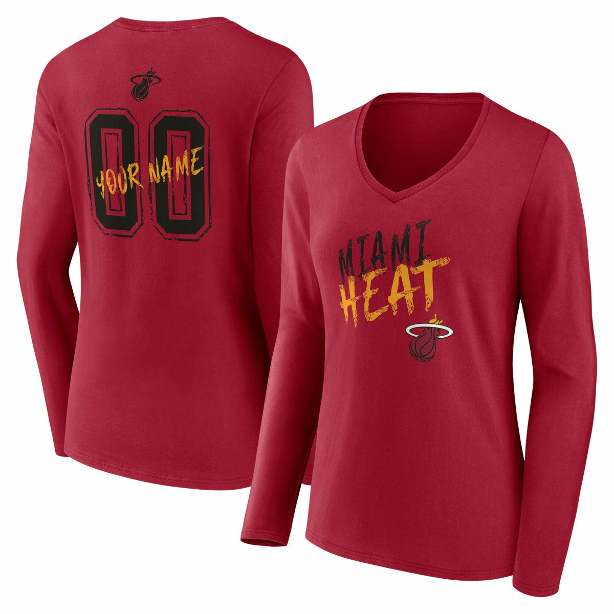 Miami Heat Women's Hustle Custom Long Sleeve V-Neck T-Shirt Red outlet
