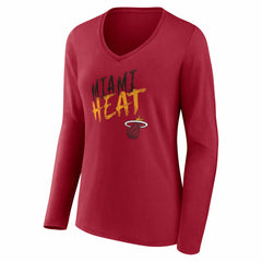 Miami Heat Women's Hustle Custom Long Sleeve V-Neck T-Shirt Red outlet
