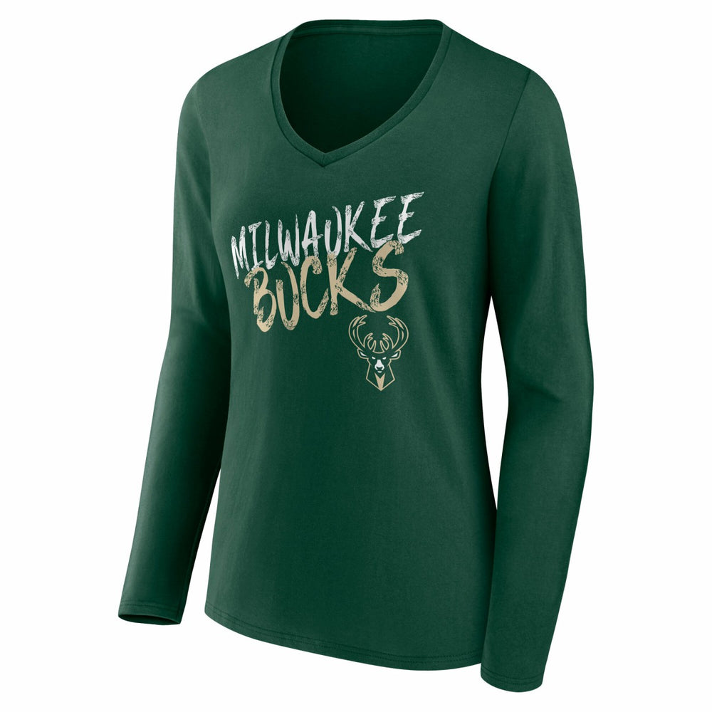 Milwaukee Bucks Women's Hustle Custom Long Sleeve V-Neck T-Shirt Hunter Green outlet