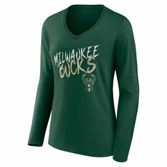 Milwaukee Bucks Women's Hustle Custom Long Sleeve V-Neck T-Shirt Hunter Green outlet