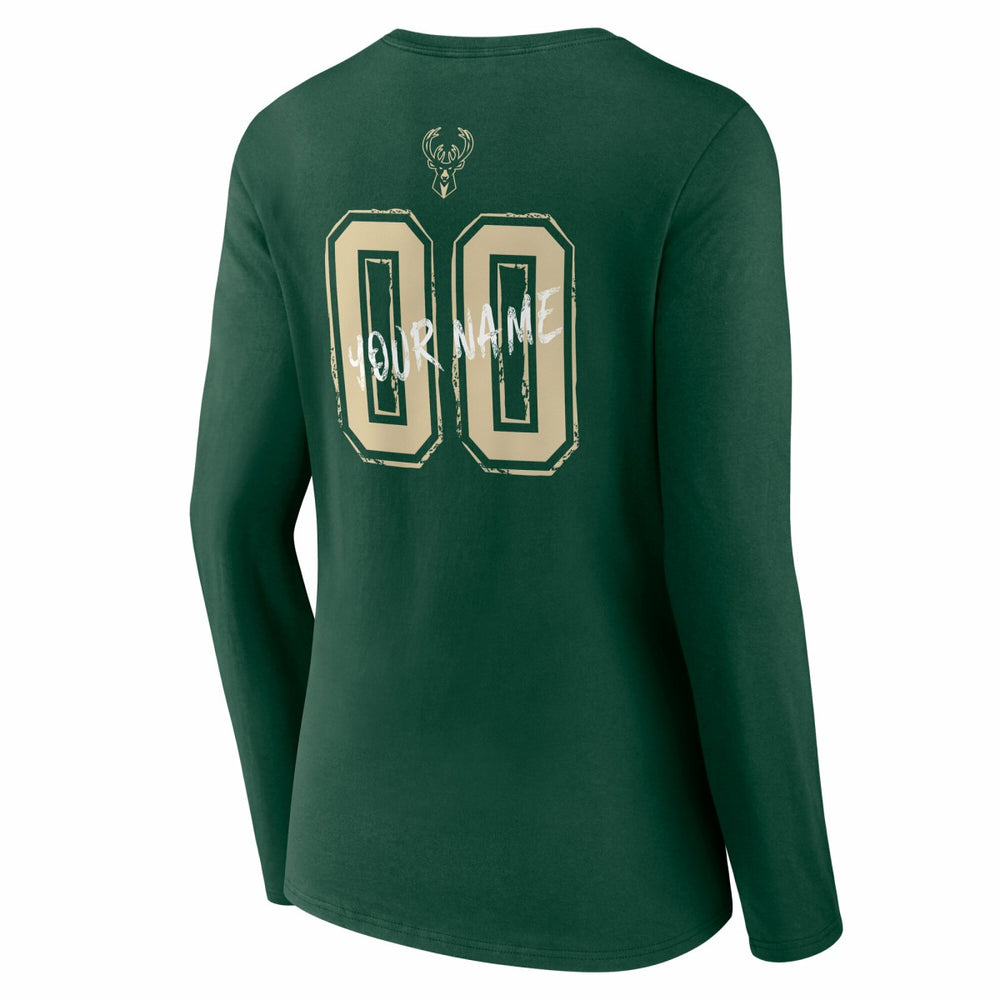 Milwaukee Bucks Women's Hustle Custom Long Sleeve V-Neck T-Shirt Hunter Green outlet