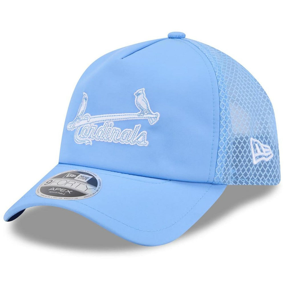 St. Louis Cardinals New Era 2026 Batting Practice Alternate Apex 9FORTY Adjustable Hat - Light Blue Hats