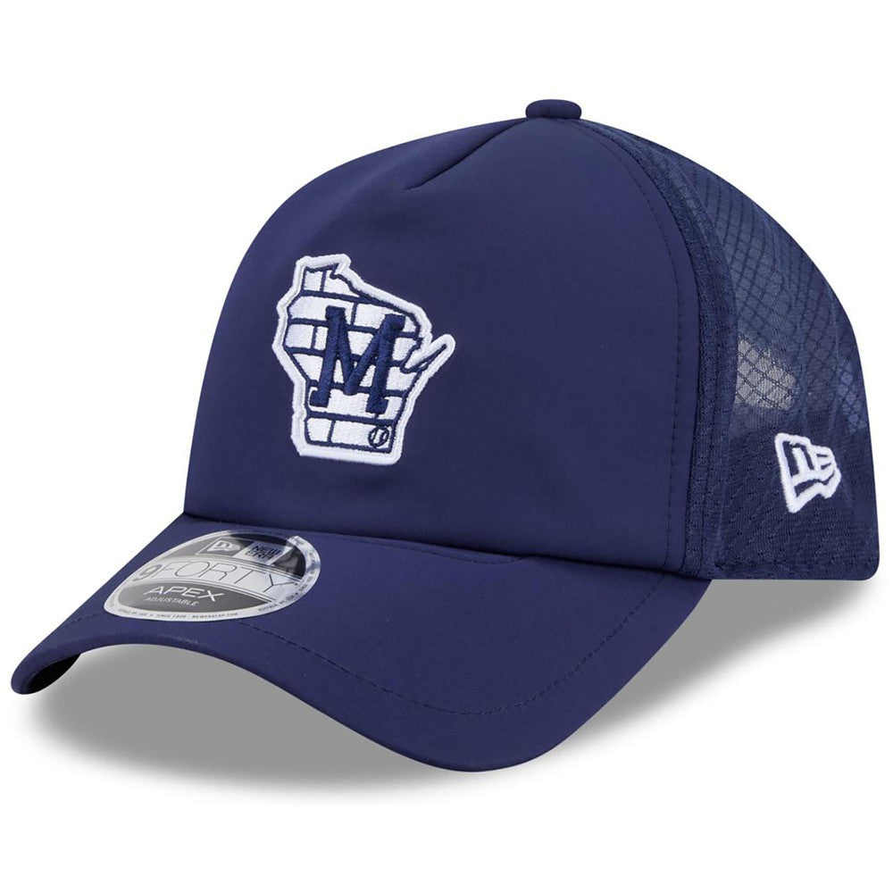 Milwaukee Brewers New Era 2026 Batting Practice Alternate Apex 9FORTY Adjustable Hat - Navy Hats
