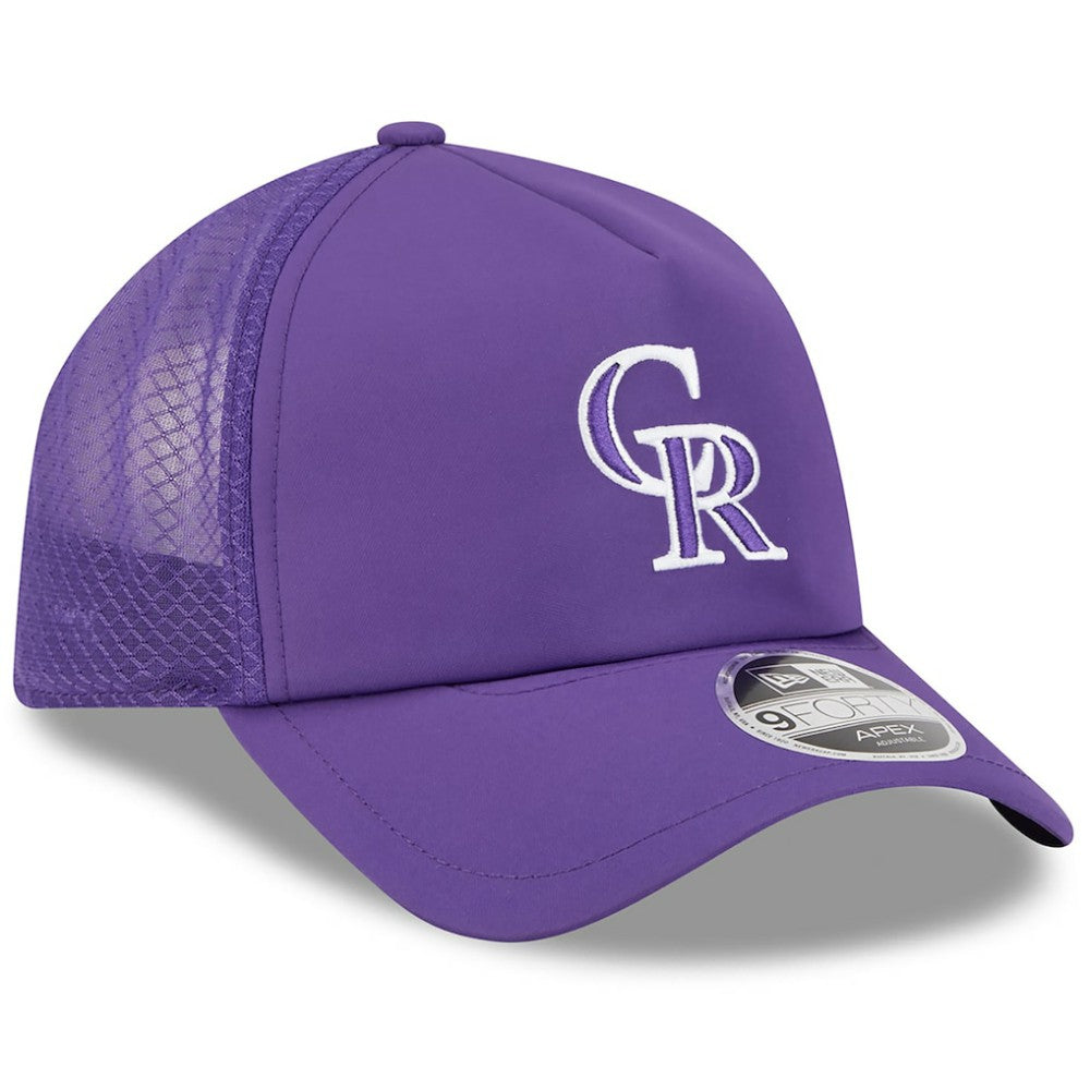 Colorado Rockies New Era 2026 Batting Practice Apex 9FORTY Adjustable Trucker Hat - Purple Hats