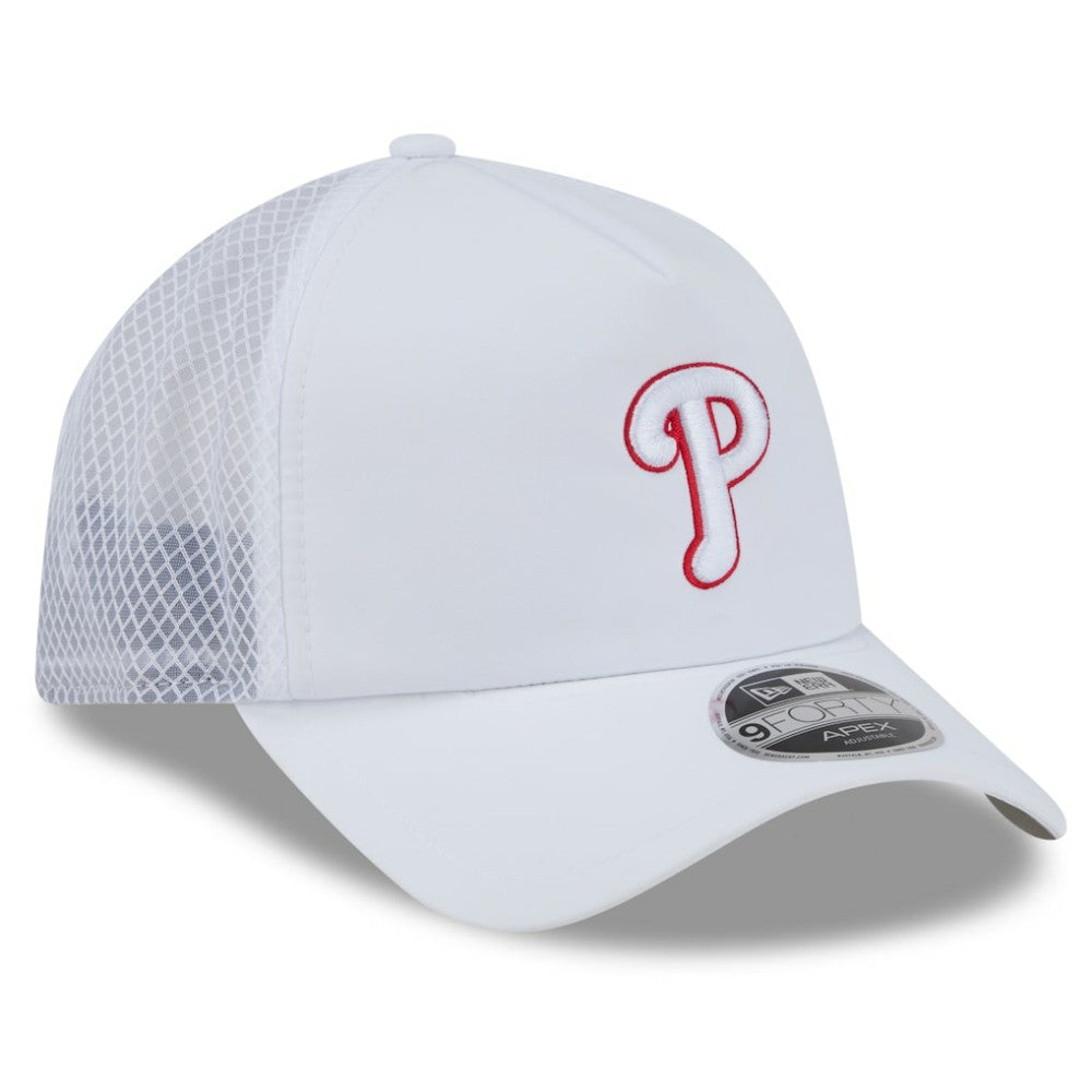 Philadelphia Phillies New Era 2026 Batting Practice Apex 9FORTY Adjustable Trucker Hat - White Hats