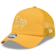 Athletics New Era 2026 Batting Practice Apex 9FORTY Adjustable Trucker Hat - Gold Hats