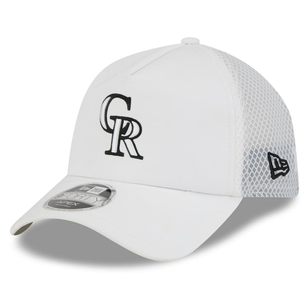 Colorado Rockies New Era 2026 Batting Practice Apex 9FORTY Adjustable Trucker Hat - White Hats